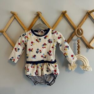 Ruffle Butts Floral Romper with Navy Trim